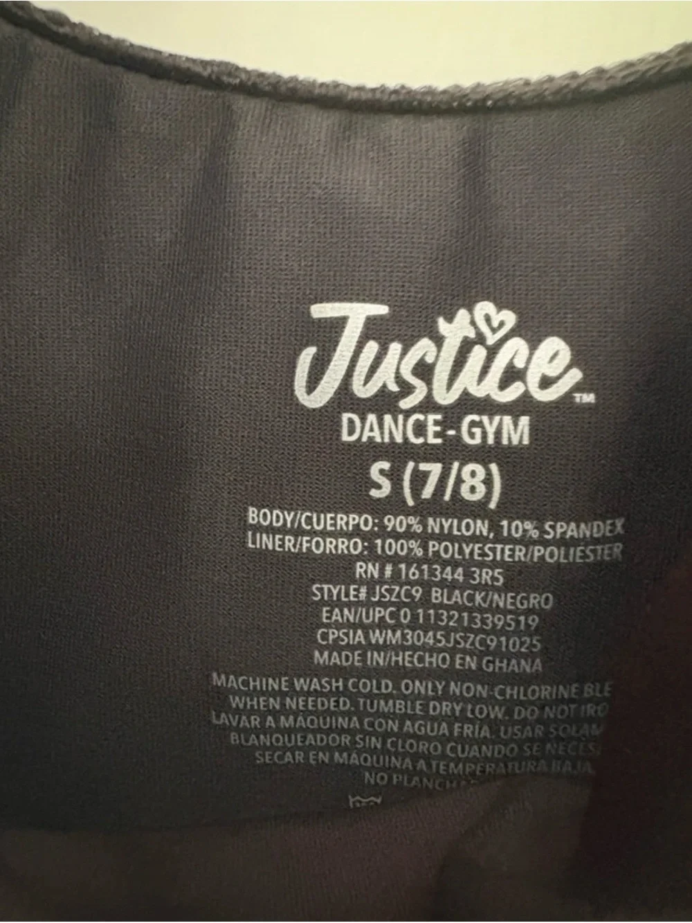 Justice Girls Black Cap Sleeve Dance Leotard